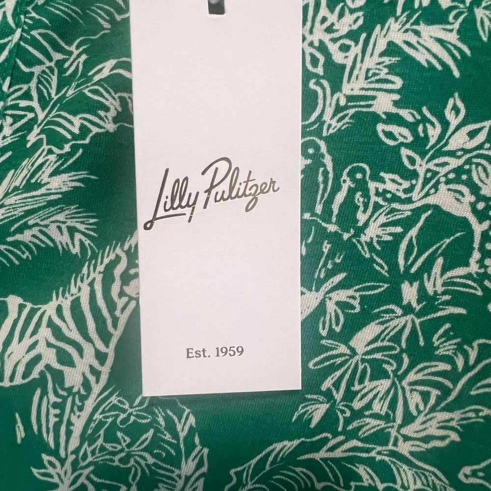Lilly Pulitzer Emery Dress Fiddle Leaf Green Safari Size Large New with Tags - Picture 3 of 8